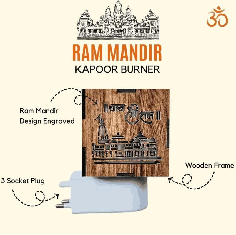 3-in-1 Sacred Wooden Ram Mandir LED Night Lamp with Fragrance Diffuser 🪔