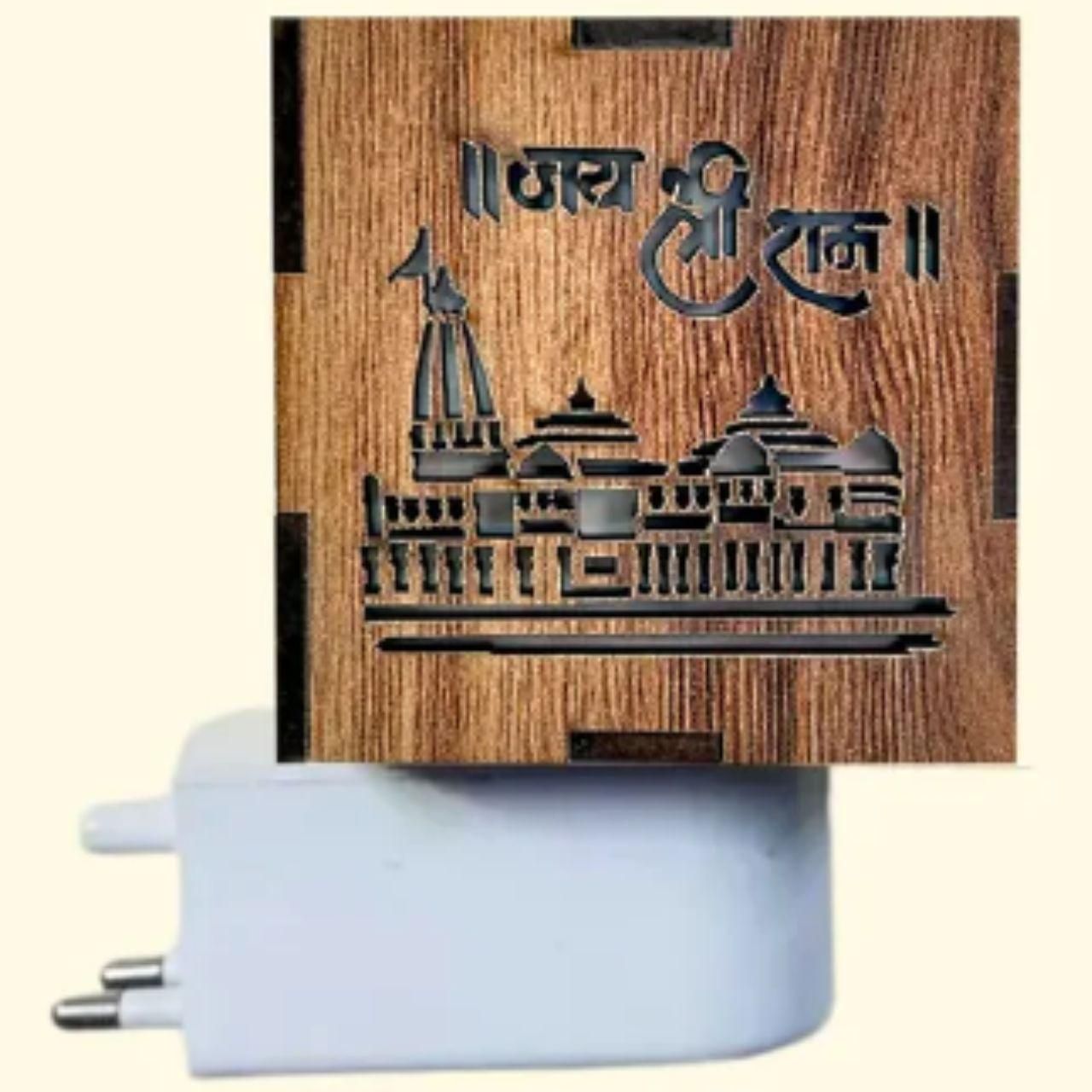 3-in-1 Sacred Wooden Ram Mandir LED Night Lamp with Fragrance Diffuser 🪔